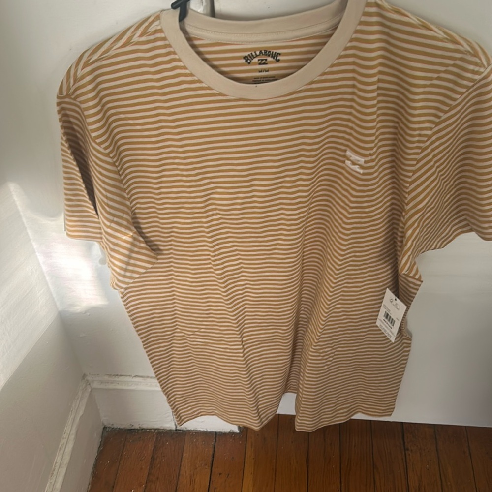 Striped tan and off white short sleeve t shirt by billabon